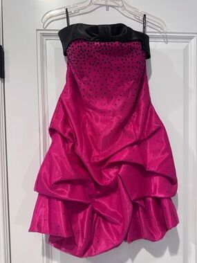 Jessica McClintock Hot Pink and Black Ruffled Party Dress